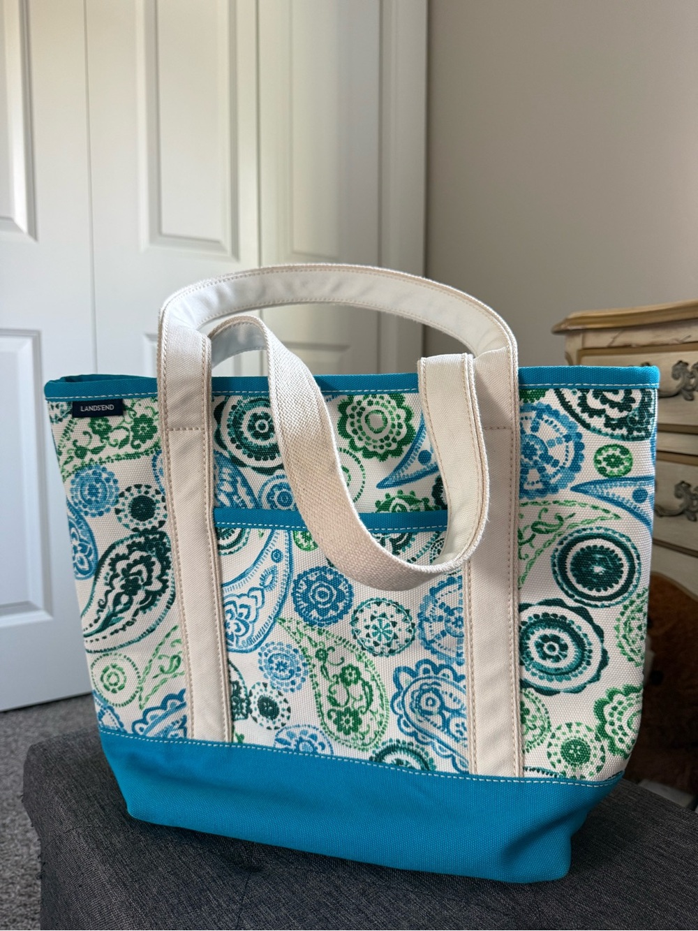 Lands' End Teal, Blue & Green Paisley Canvas Tote